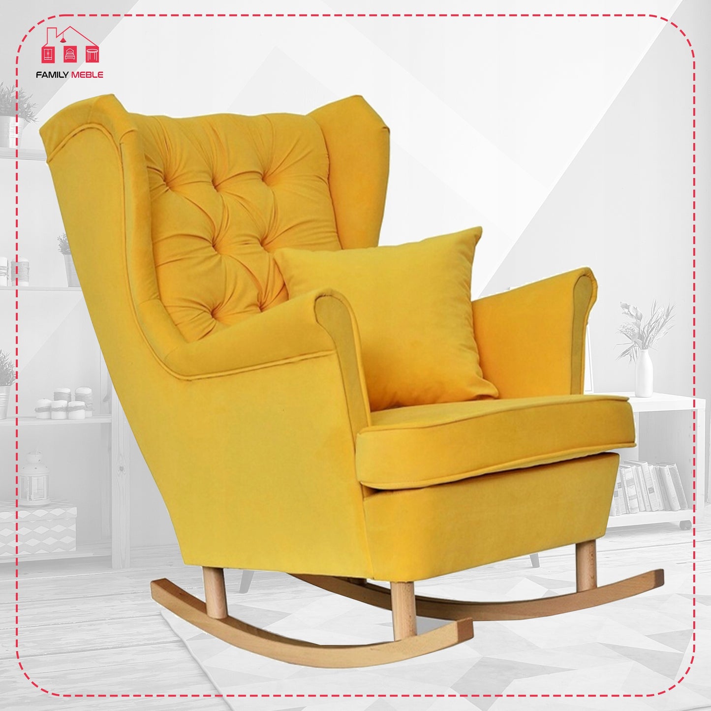 Fotel uszak Gaja bujany skandynawski Family Meble żółty na biegunach