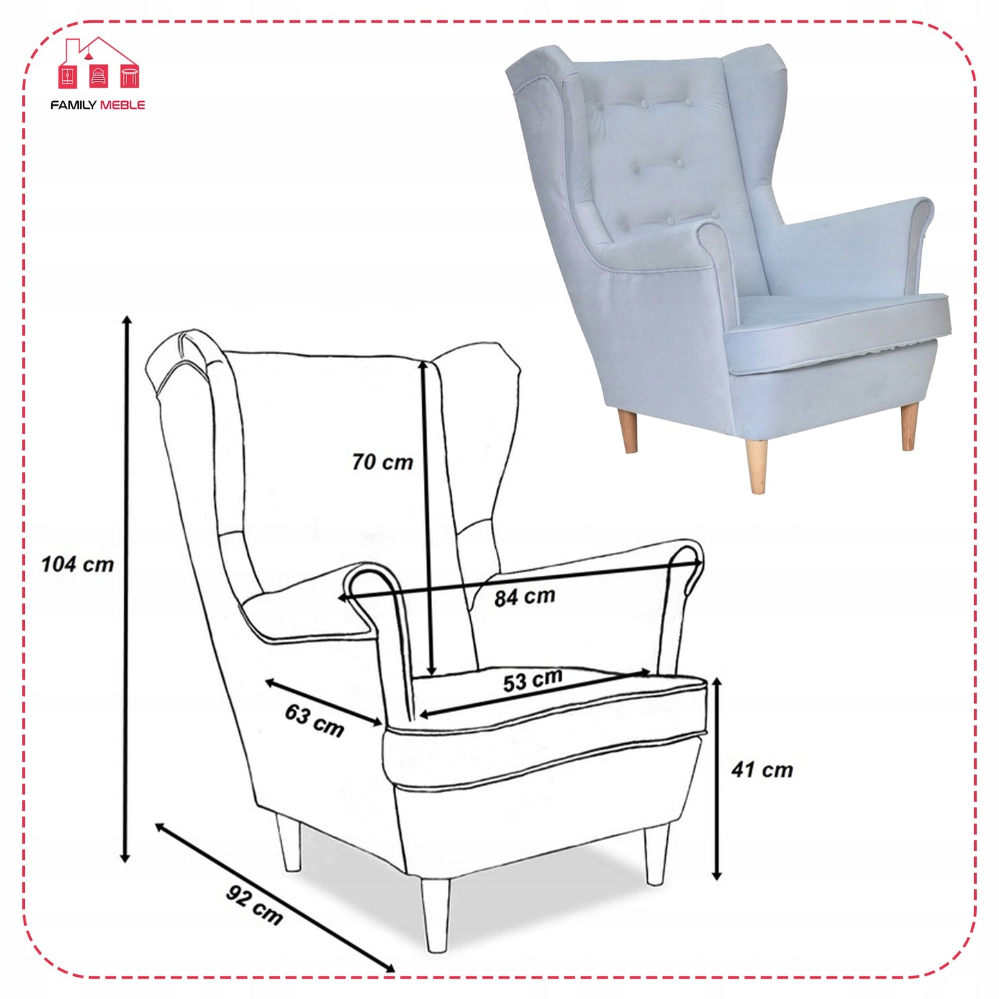 Fotel uszak Diana skandynawski Family Meble niebieski baby shower