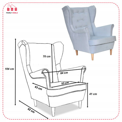 Fotel uszak Diana skandynawski Family Meble niebieski baby shower