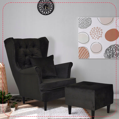 Fotel uszak Gaja z podnóżkiem skandynawski Family Meble ciemno szary