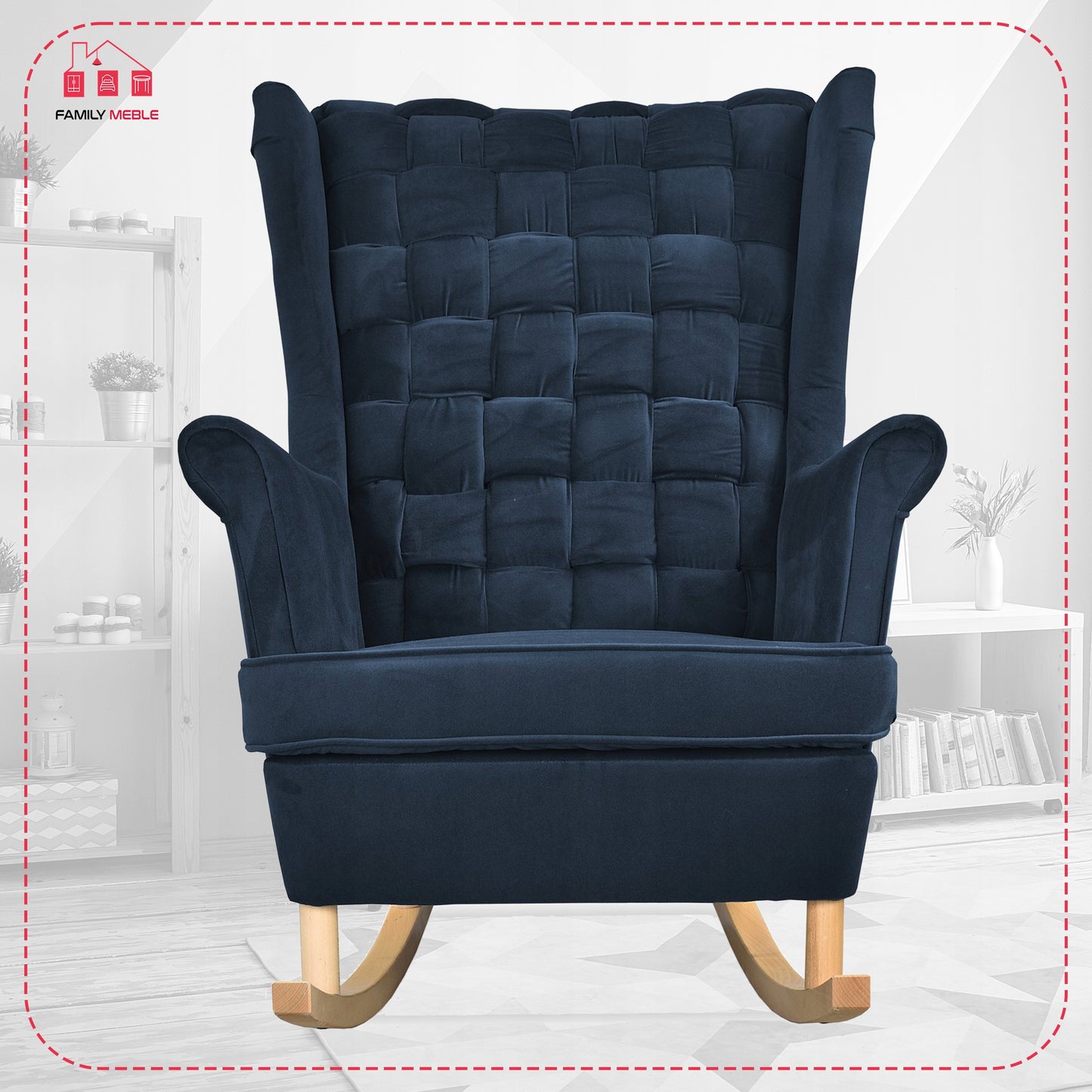 Fotel uszak Carol bujany skandynawski Family Meble granatowy niebieski
