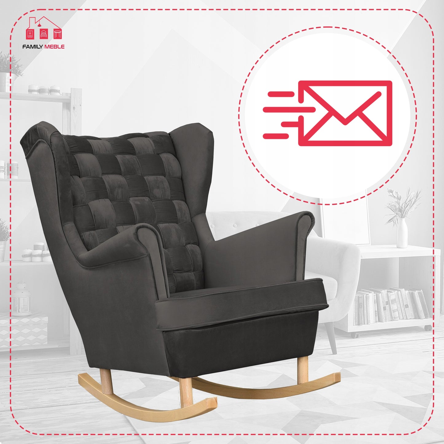 Fotel uszak Carol bujany skandynawski Family Meble grafitowy ciemny