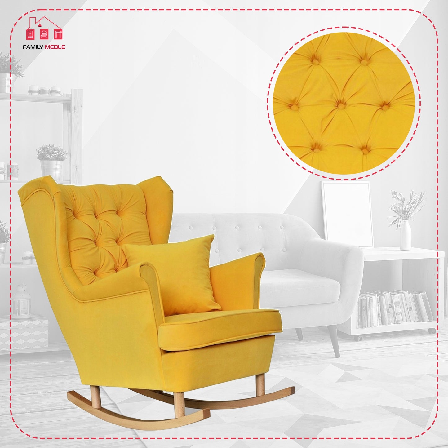 Fotel uszak Gaja bujany skandynawski Family Meble żółty na biegunach
