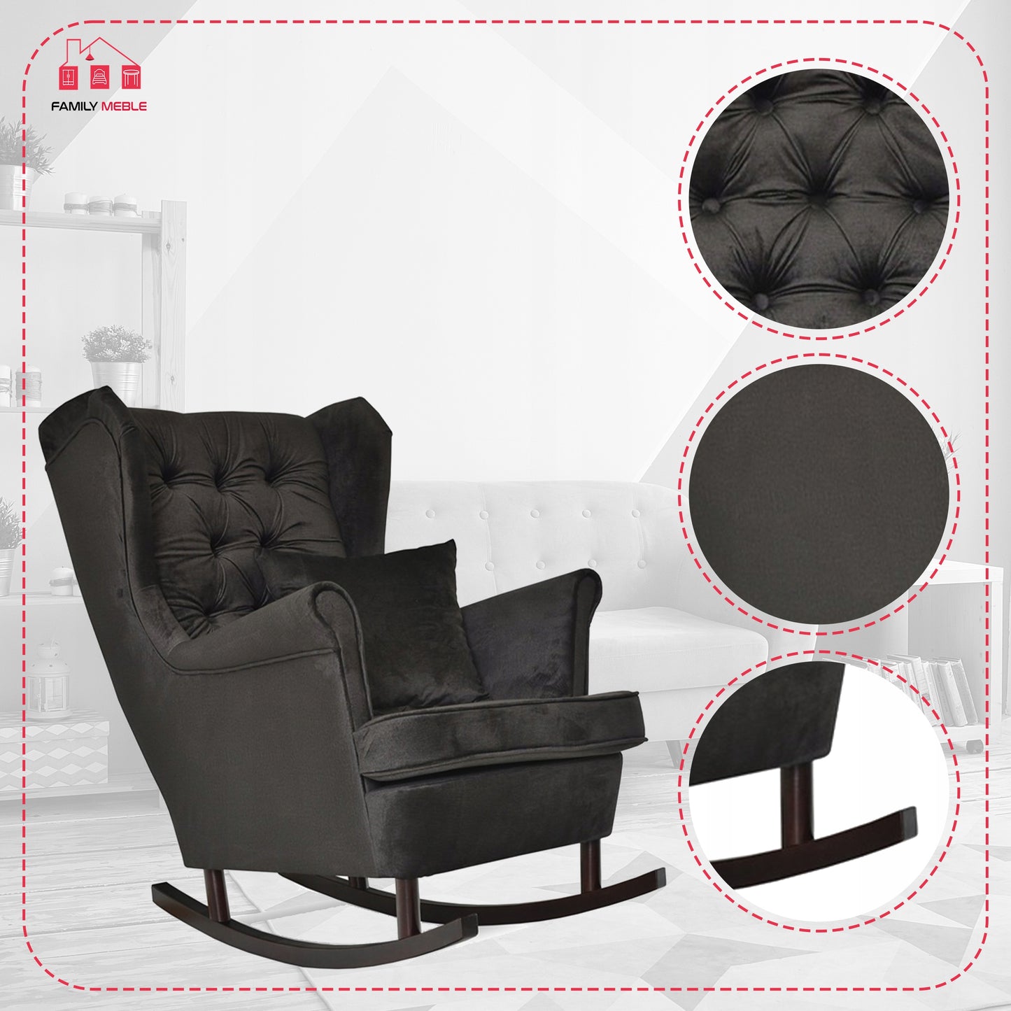 Fotel uszak bujany skandynawski Gaja Family Meble czarna oliwka 10 pik