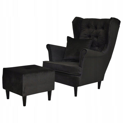 Fotel uszak Gaja z podnóżkiem skandynawski Family Meble ciemno szary