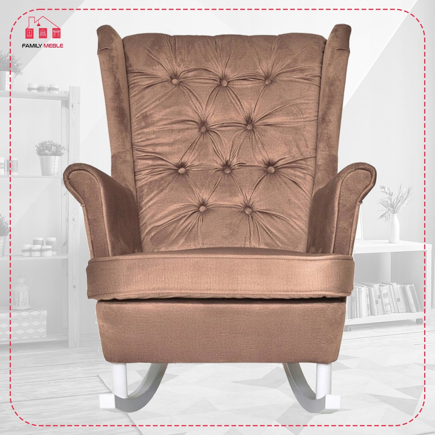 Fotel uszak Gaja bujany skandynawski Family Meble perłowy łososiowy