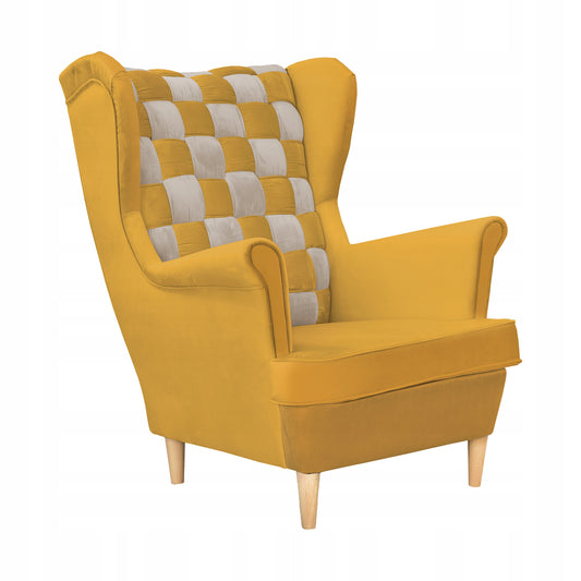 Fotel uszak Carol Duo skandynawski Family Meble miodowo siwy paski