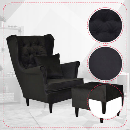 Fotel uszak Gaja z podnóżkiem skandynawski Family Meble ciemno szary