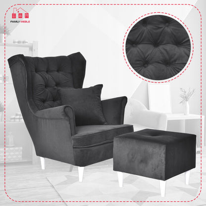 Fotel uszak Gaja podnóżkiem skandynawski Family Meble mysi szary siwy