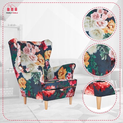 Fotel uszak ARI PRINT skandynawski Family Meble piwonie kwiaty wzór 3D