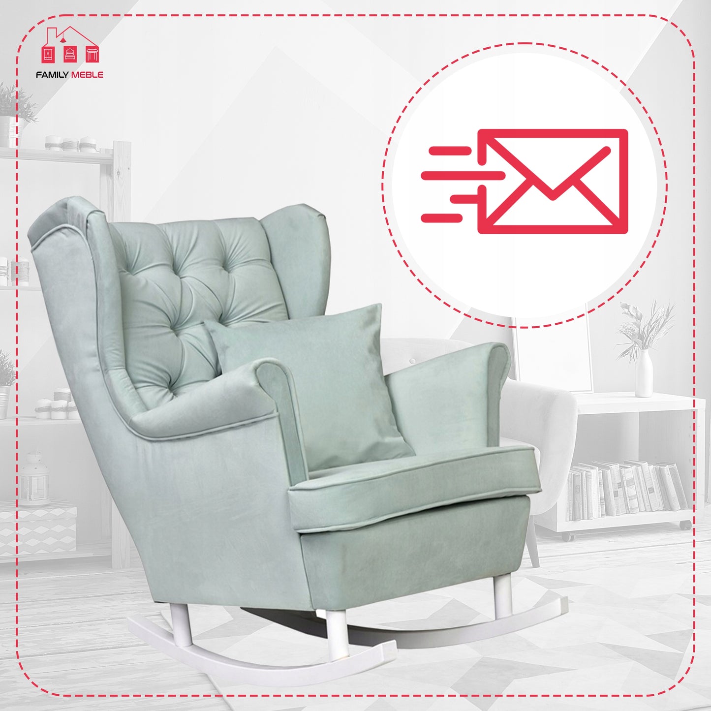 Fotel uszak Gaja bujany skandynawski Family Meble groszkowy seledynowy