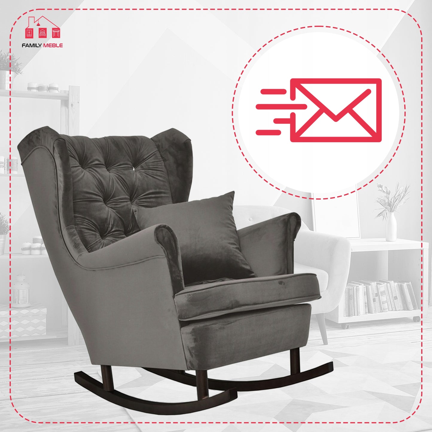 Fotel uszak Gaja bujany skandynawski Family Mebl brunatny szaro czarny