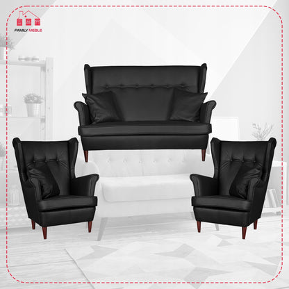 Zestaw wypoczynkowy mebli uszak Eko skóra sofa fotele skandynawskie Family Meble