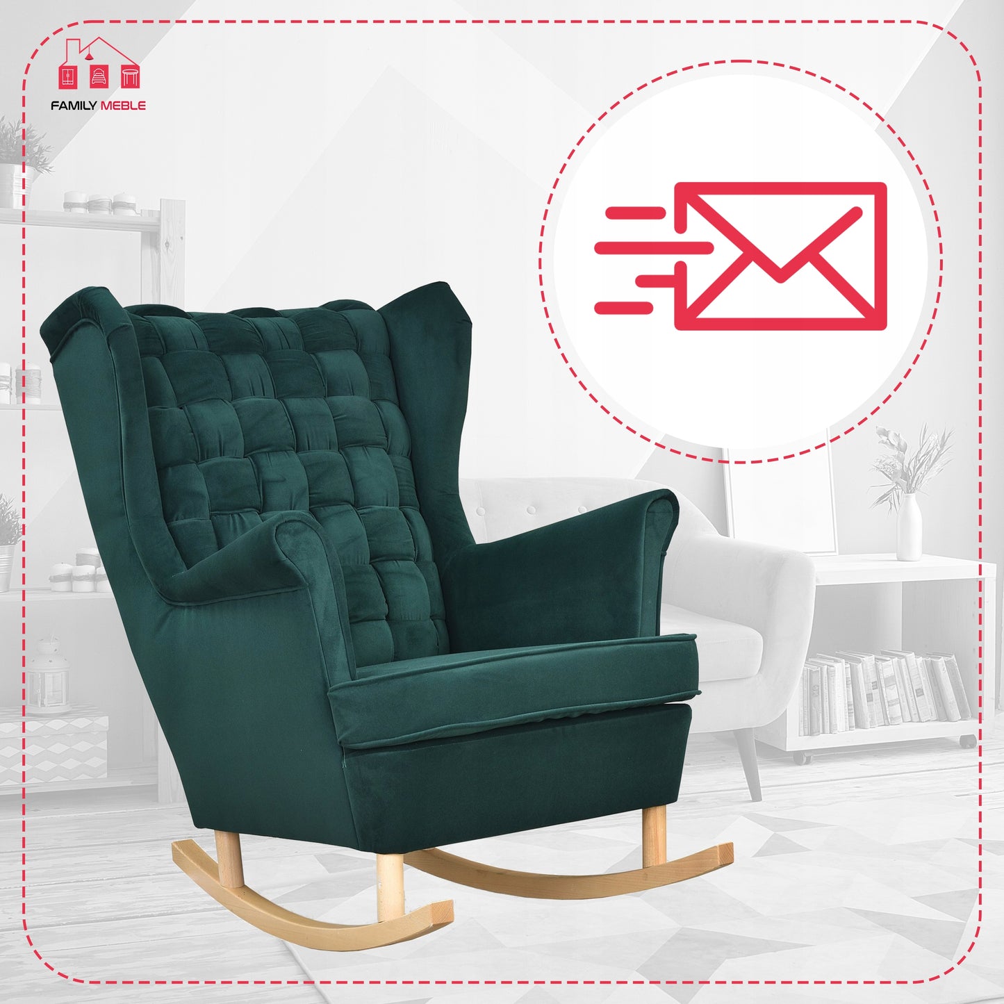 Fotel uszak Carol bujany skandynawski Family Meble butelkowa zieleń