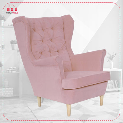 Fotel uszak Gaja skandynawski Family Meble pudrowy różowy jasny wygod