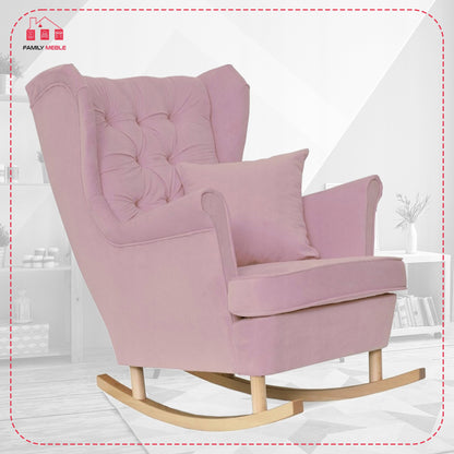 Fotel uszak Gaja bujany skandynawski Family Meble róż bujak na płozach