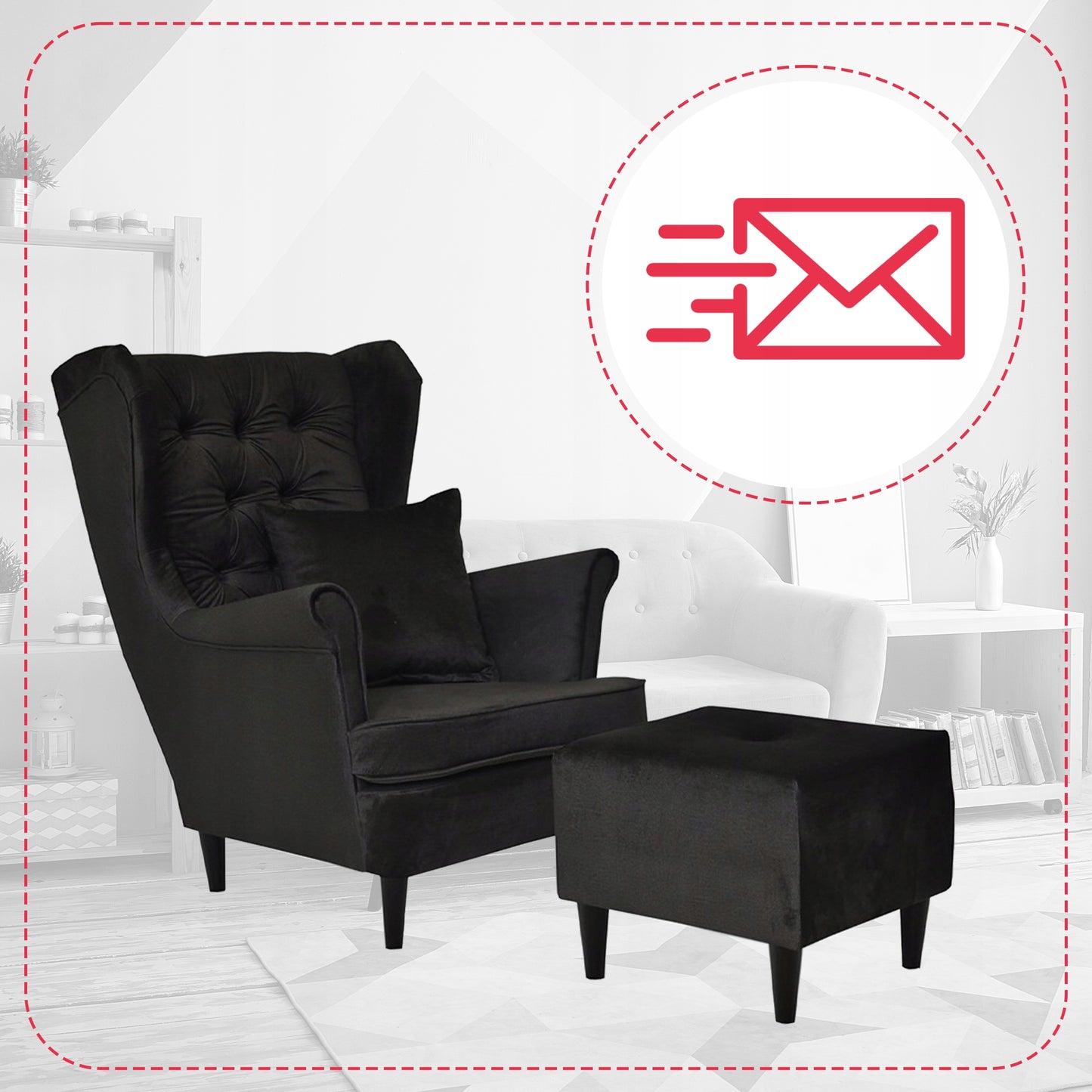 Fotel uszak Gaja z podnóżkiem skandynawski Family Meble ciemno szary