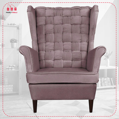 Fotel uszak Carol z podnóżkiem skandynawski Family Meble liliowy róż