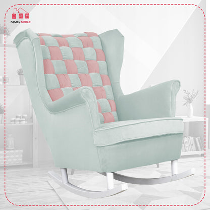 Fotel uszak bujany Carol Duo Family Meble różowo błękitny szachownica welur