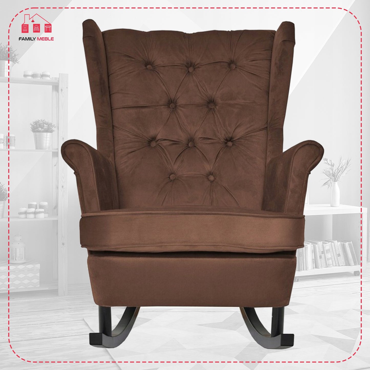 Fotel uszak Gaja bujany skandynawski Family Meble braun brązowy bujak