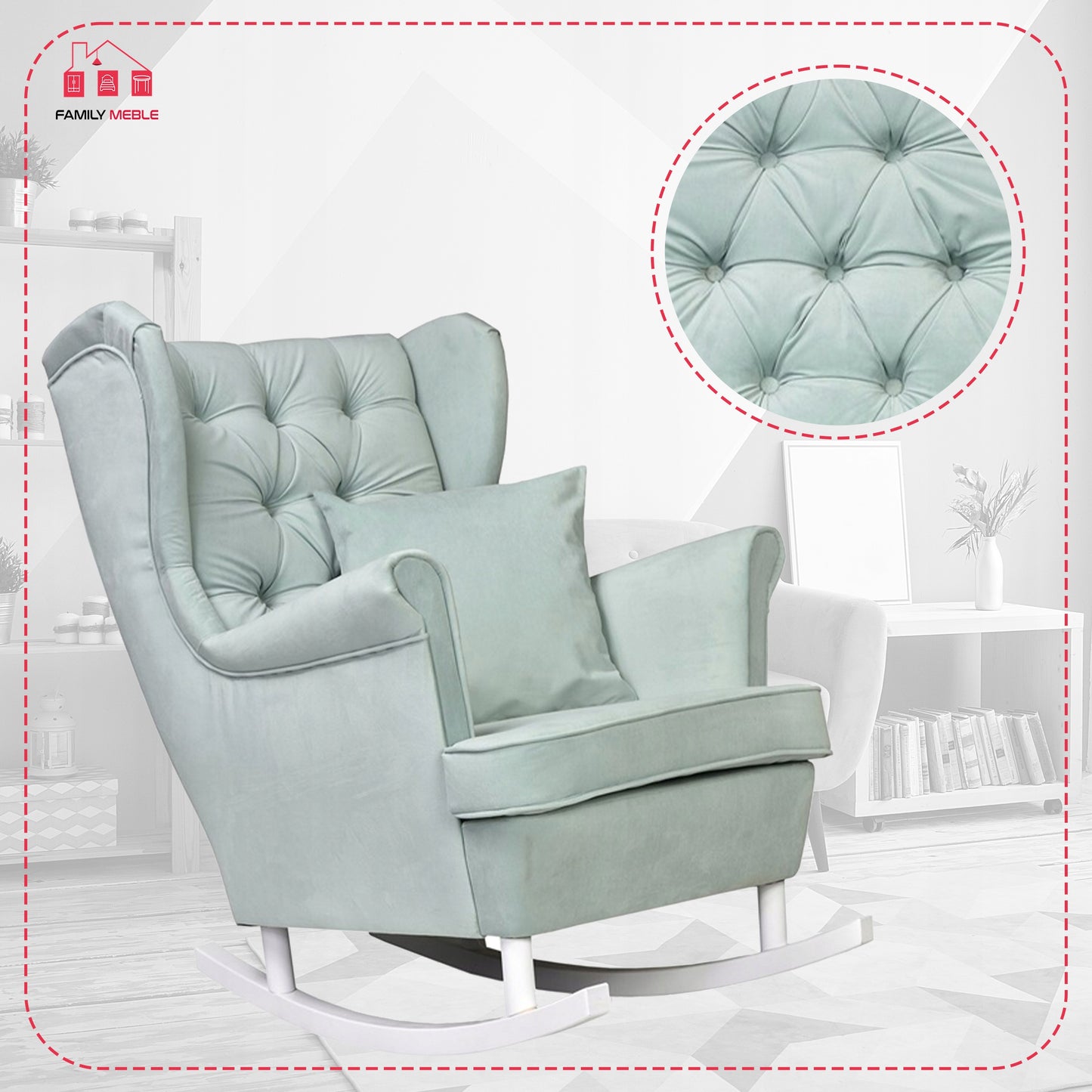 Fotel uszak Gaja bujany skandynawski Family Meble groszkowy seledynowy