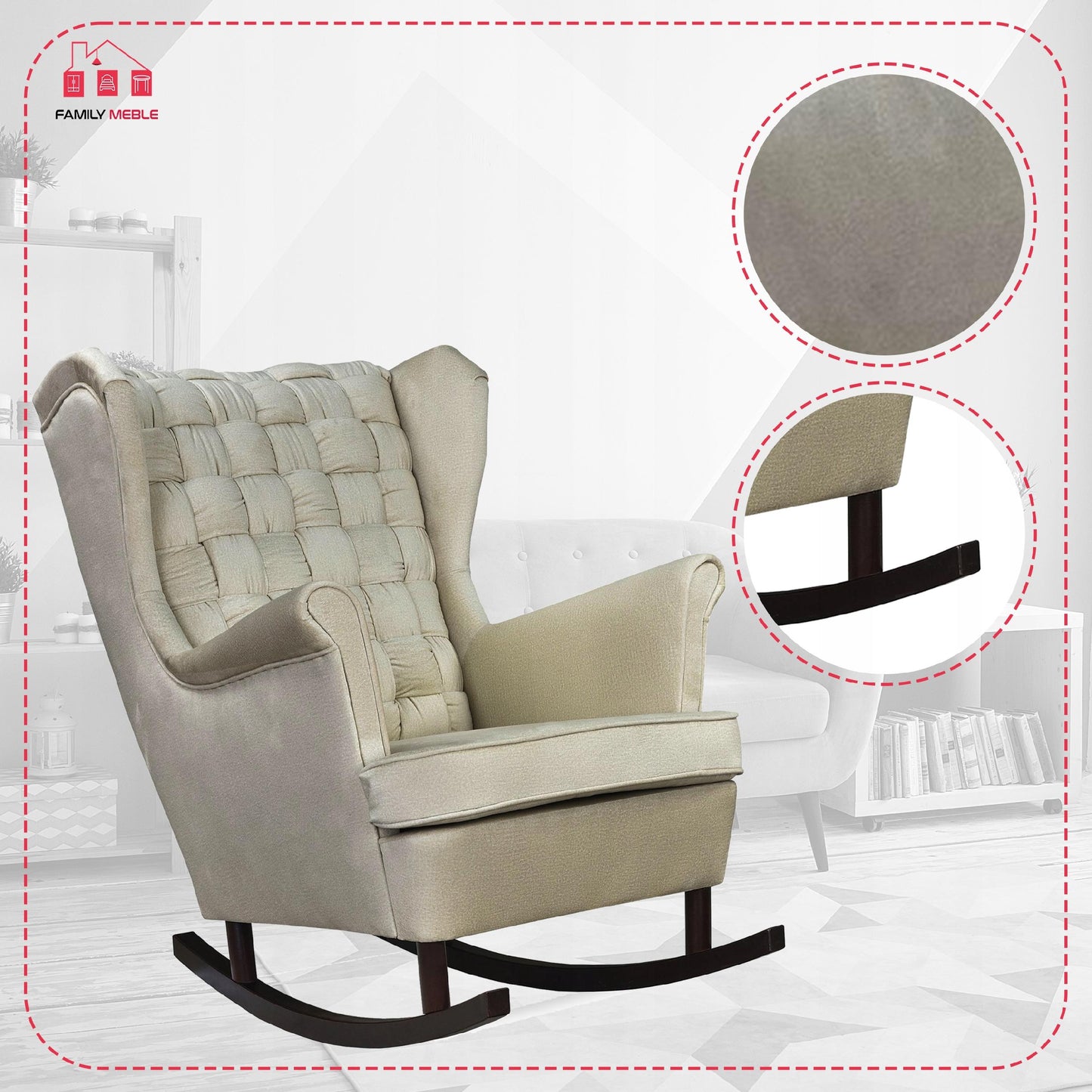 Fotel uszak Carol bujany skandynawski Family Meble beżowy, kremowy