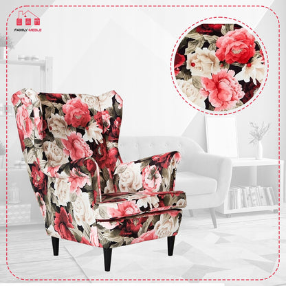 Fotel uszak ARI PRINT skandynawski Family Meble hortensje kwiaty wzór