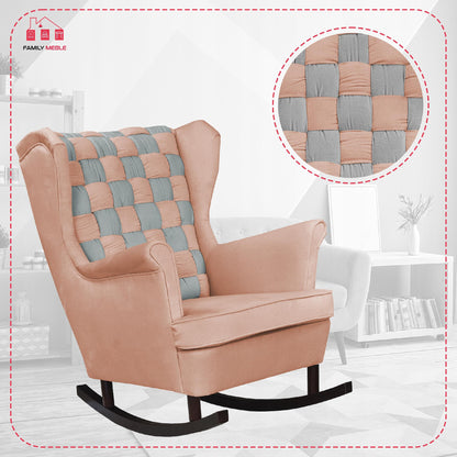 Fotel uszak bujany Carol Duo Family Meble beżowy pudrowy pastelowy kratka