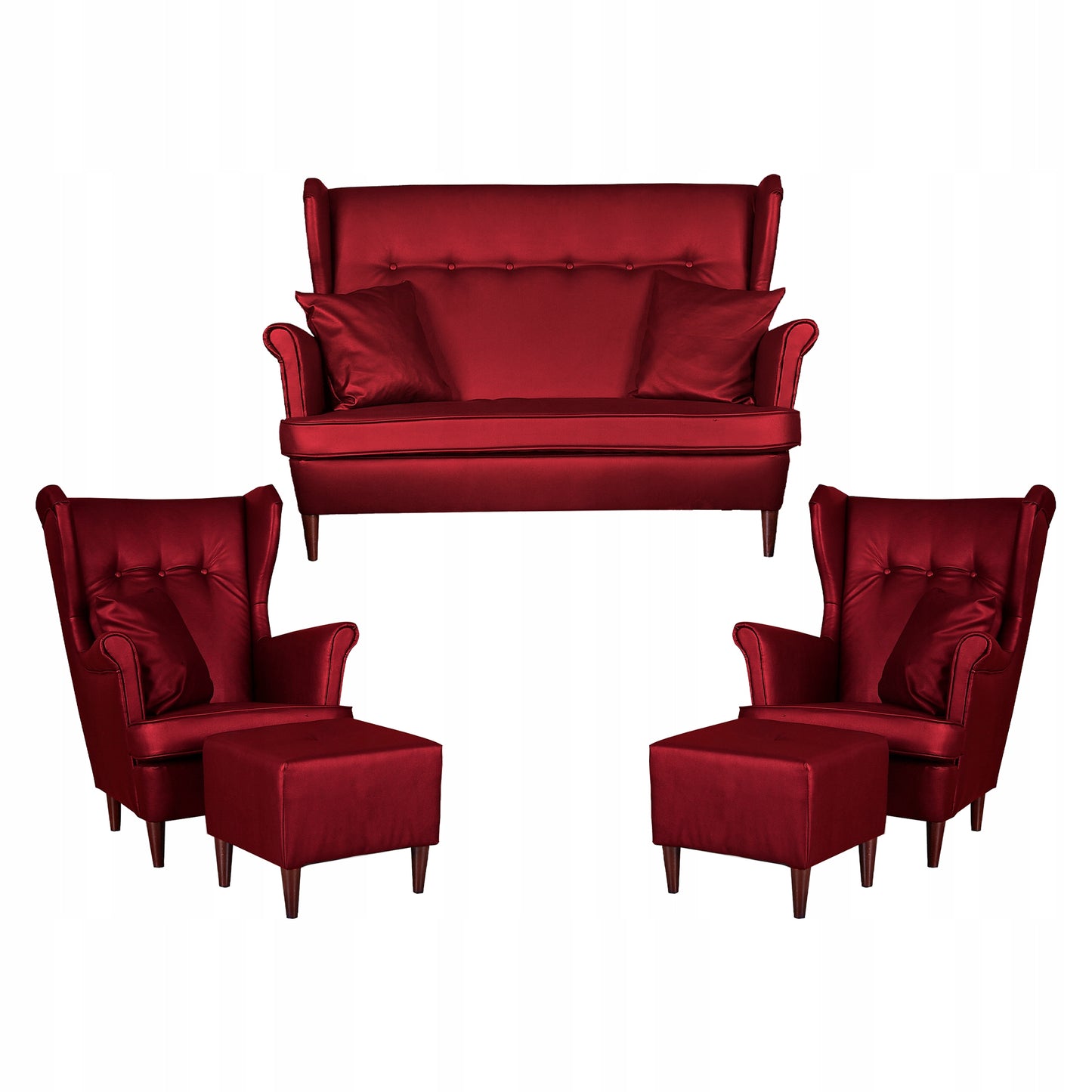 Zestaw wypoczynkowy mebli uszak Eko skóra sofa fotele pufy Family Meble komplet