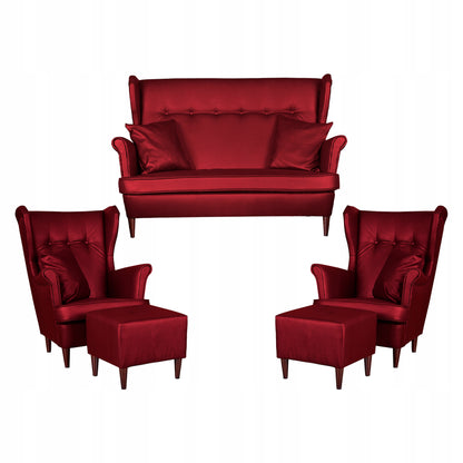 Zestaw wypoczynkowy mebli uszak Eko skóra sofa fotele pufy Family Meble komplet