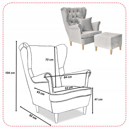 Fotel uszak Gaja podnóżkiem skandynawski Family Meble gołębi popielaty