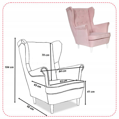 Fotel uszak Diana skandynawski Family Meble pudrowy róż pastelowy