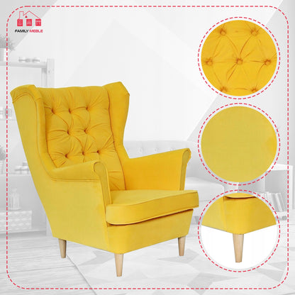 Fotel uszak Gaja skandynawski Family Meble żółty cytrynowy melonowy