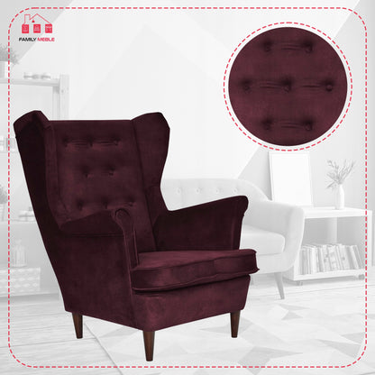 Fotel uszak Diana skandynawski Family Meble burgund pikowany water proof