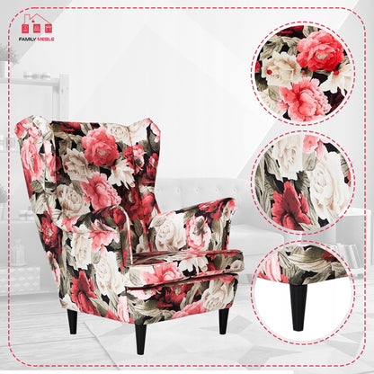 Fotel uszak ARI PRINT skandynawski Family Meble hortensje kwiaty wzór