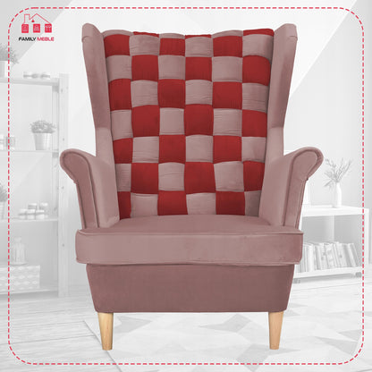 Fotel uszak Carol Duo z podnóżkiem skandynawski Family Mebl różowy czerwony