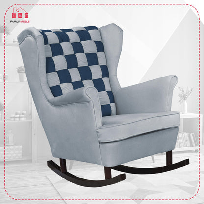 Fotel uszak bujany Carol Duo Family Meble szaro niebieska welur kratka moda