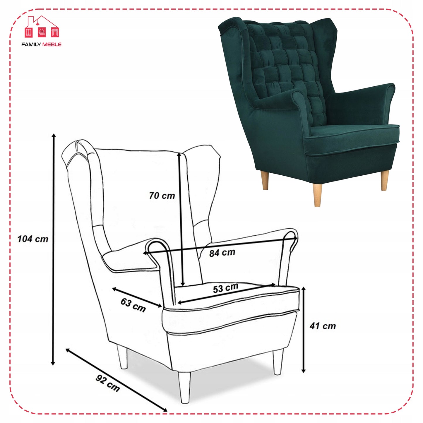 Fotel uszak Carol skandynawski Family Meble butelkowa zieleń, zielony