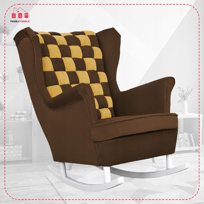 Fotel uszak bujany Carol Duo Family Meble żółto brązowy ciemny beż  welur