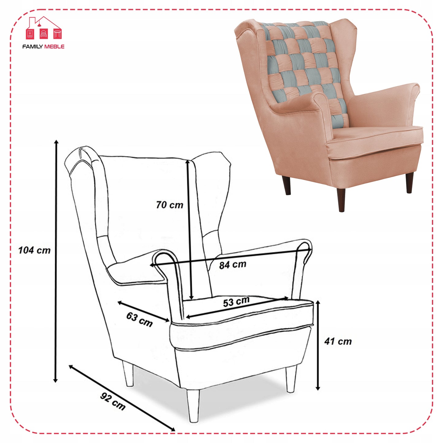 Fotel uszak Carol Duo skandynawski Family Meble łososiowo szary, róż