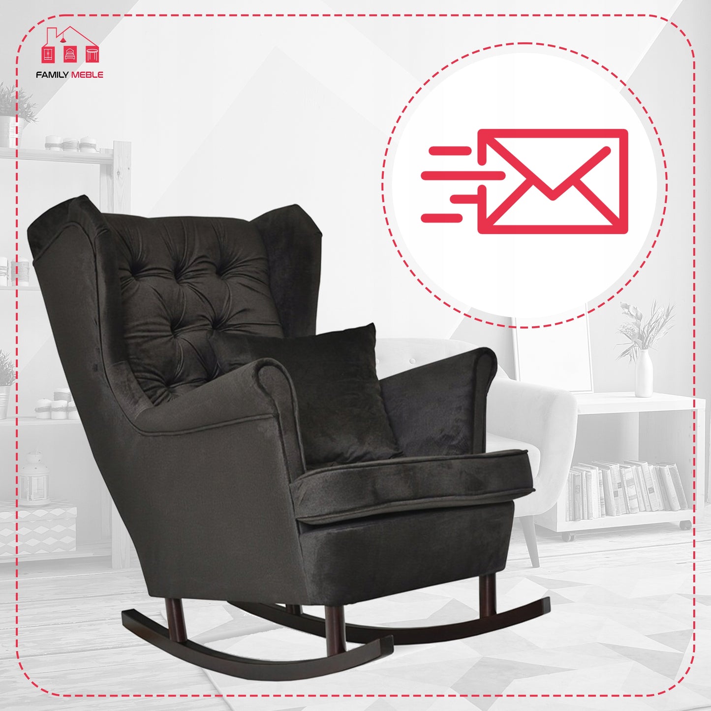 Fotel uszak bujany skandynawski Gaja Family Meble czarna oliwka 10 pik