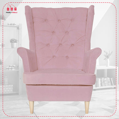 Fotel uszak Gaja skandynawski Family Meble pudrowy różowy jasny wygod