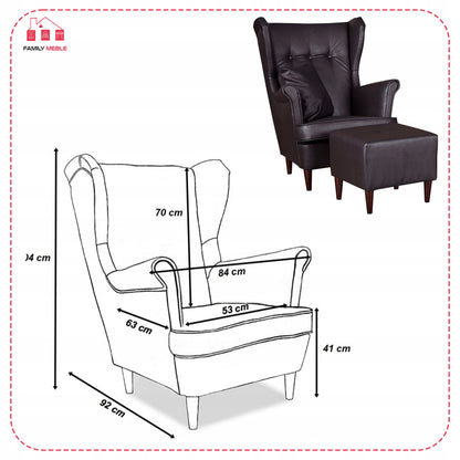 Zestaw wypoczynkowy mebli uszak Eko skóra sofa fotele pufy Family Meble komplet