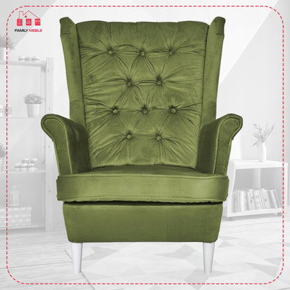 Fotel uszak Gaja z podnóżkiem skandynawski Family Meble oliwka jasna