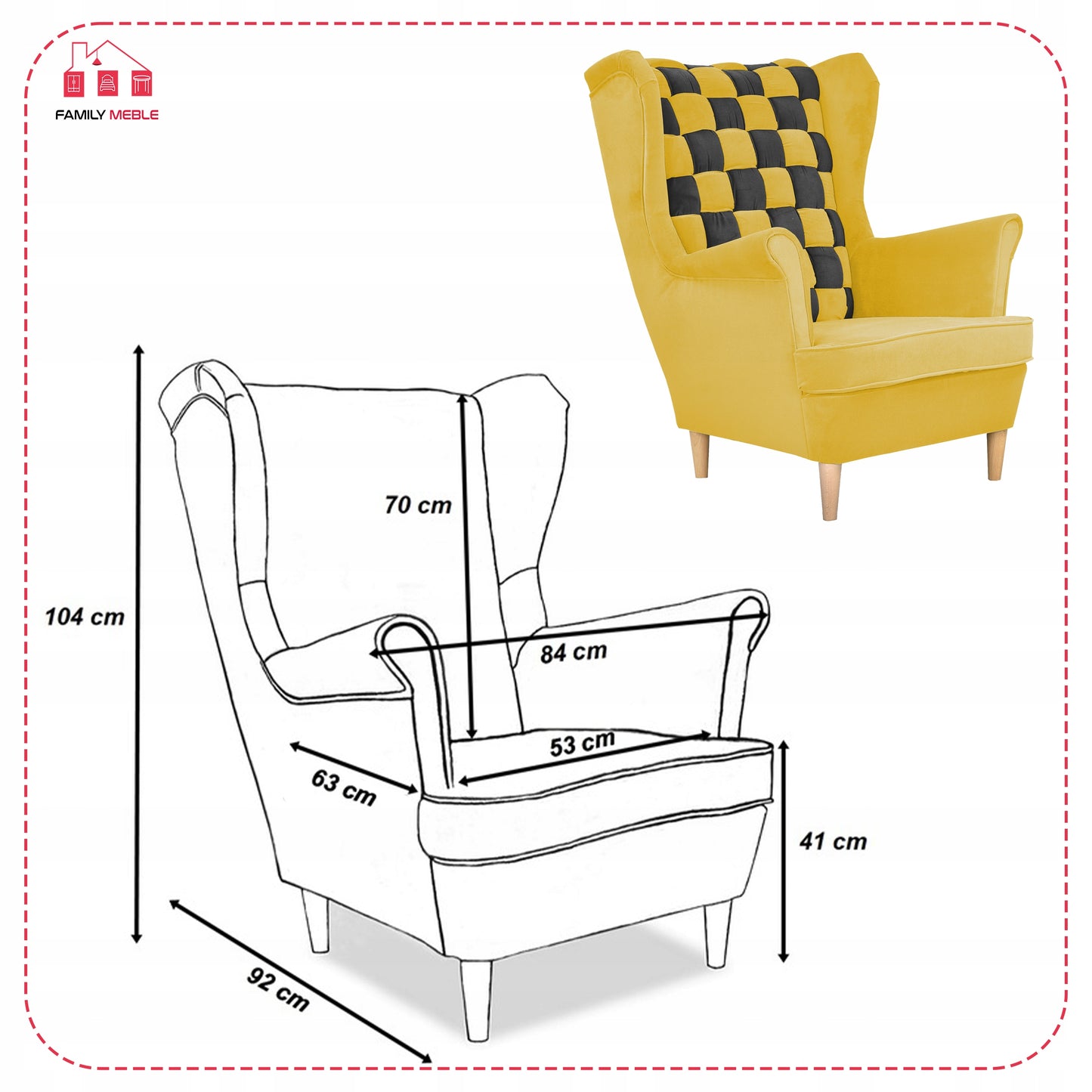 Fotel uszak Carol Duo skandynawski Family Meble żółto czarny paski