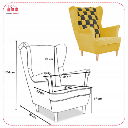 Fotel uszak Carol Duo skandynawski Family Meble żółto czarny paski