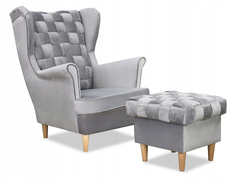 Fotel uszak Carol skandynawski Family Meble WELWET AKSAMIT jasny szary
