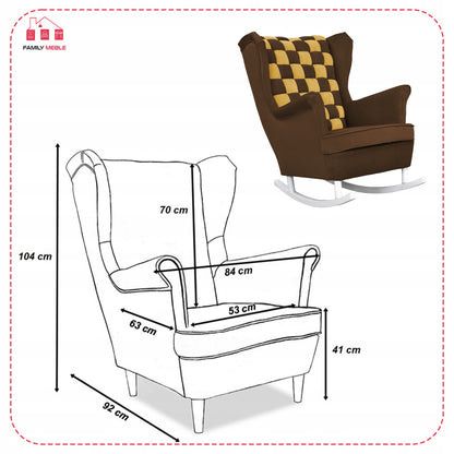 Fotel uszak bujany Carol Duo Family Meble żółto brązowy ciemny beż  welur