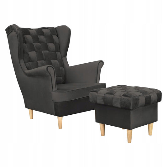 Fotel uszak Carol z podnóżkiem skandynawski Family Meble ciemny grafit