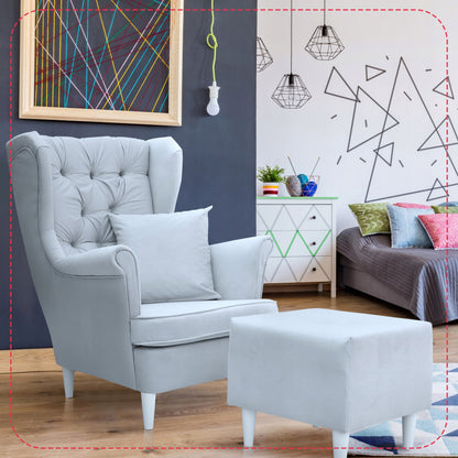 Fotel uszak Gaja podnóżkiem skandynawski Family Meble gołębi popielaty